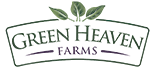 The logo of Green Heaven Farms features fresh green leaves and elegant typography, representing eco-friendly and sustainable agricultural practices.